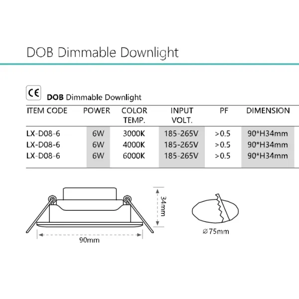 D08 spotlight Luxlite D08 Adjustable DOB Spot Light 6W Ceiling Indoor Lighting Round Recessed Mounted Led Spot Light
