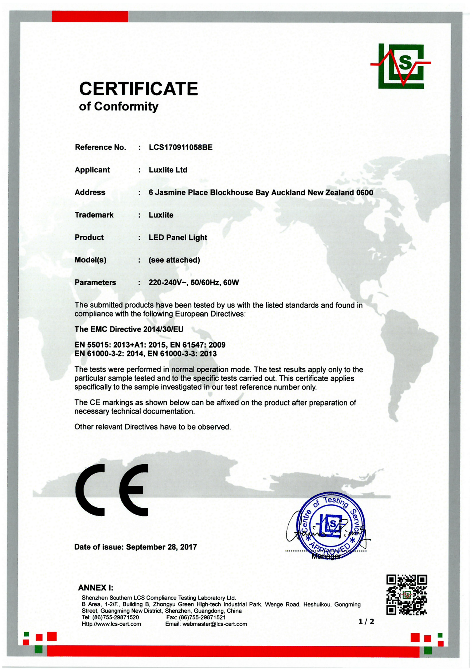 LED PANEL LIGHT CE- EMC_00
